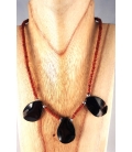 Collier en perles de Corail et onyx