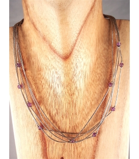 Collier en fils d'argent et Améthyste