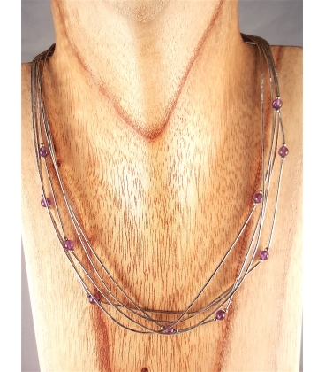 Collier en fils d'argent et Améthyste