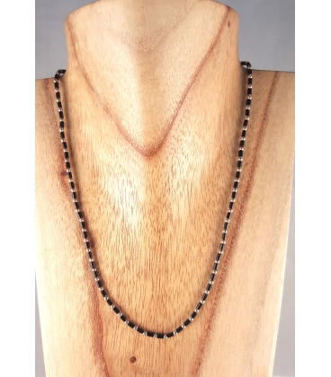 Collier fin en perles argent et onyx