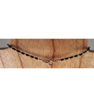 Collier fin en perles argent et onyx