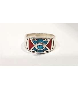 Bague Navajo turquoise et corail
