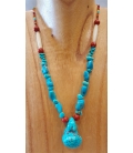 Collier os et turquoises
