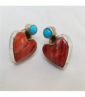Boucles d'oreilles coeur corail et turquoise